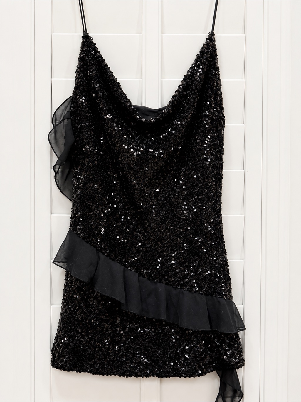 Zara Black Sequin Mini Dress With Ruffle Trim